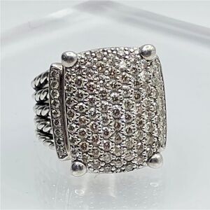 DAVID YURMAN PAVE Square Sterling Silver Cocktail Ring - White. Size 8